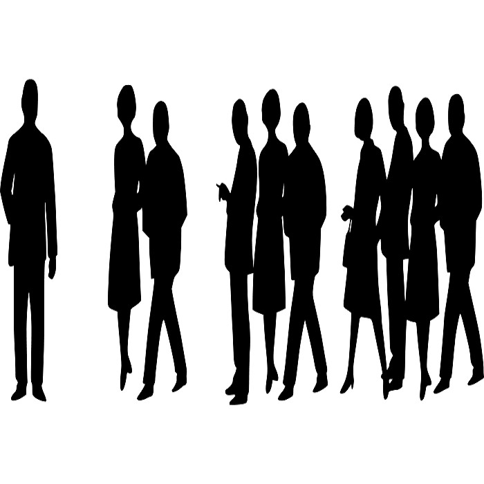black and white graphic of men and women