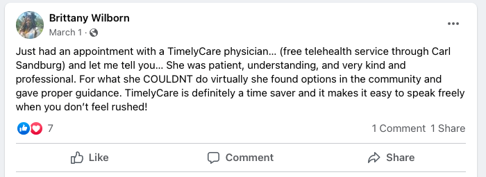 TimelyCare Facebook post