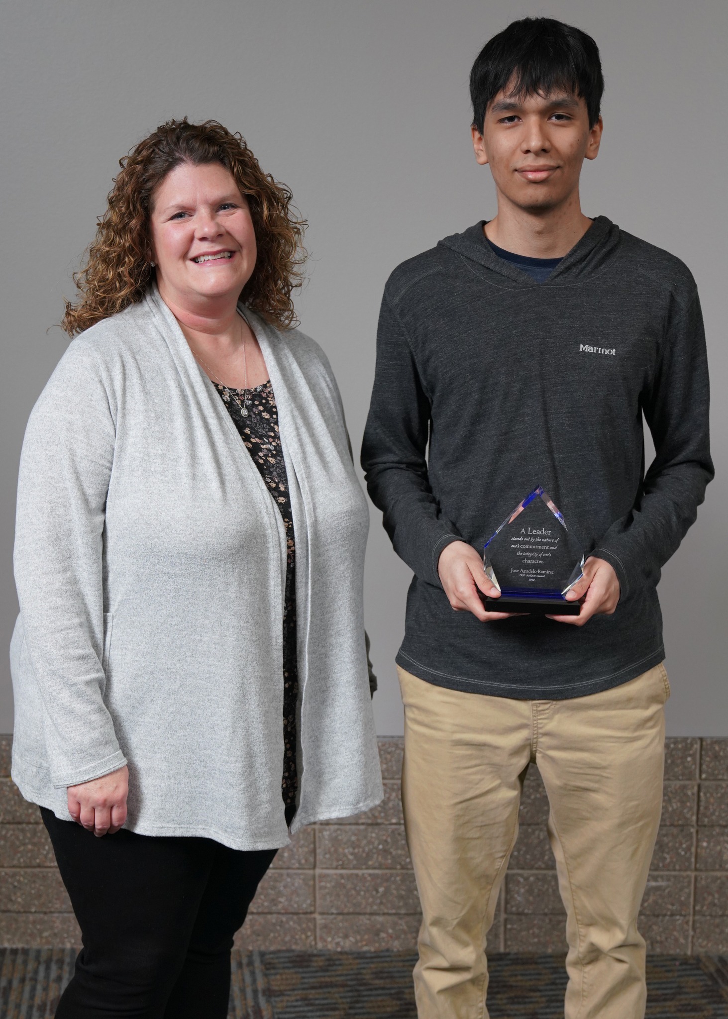 Jose Agudelo Ramirez with Amy Burford, director of TRIO Student Support Services, after receiving the 2022 TRIO Achiever Award.