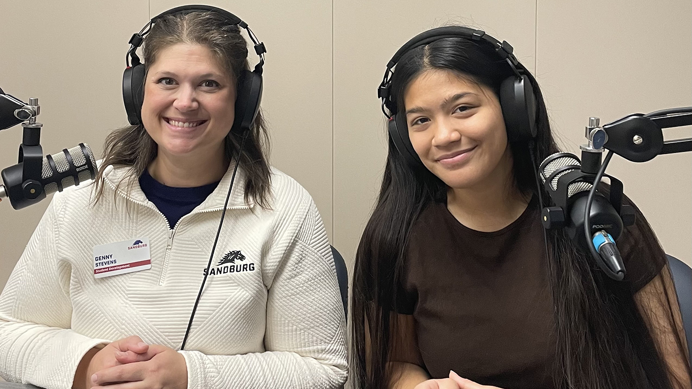 Genny Stevens and Nevaeh San Nicolas in podcast studio