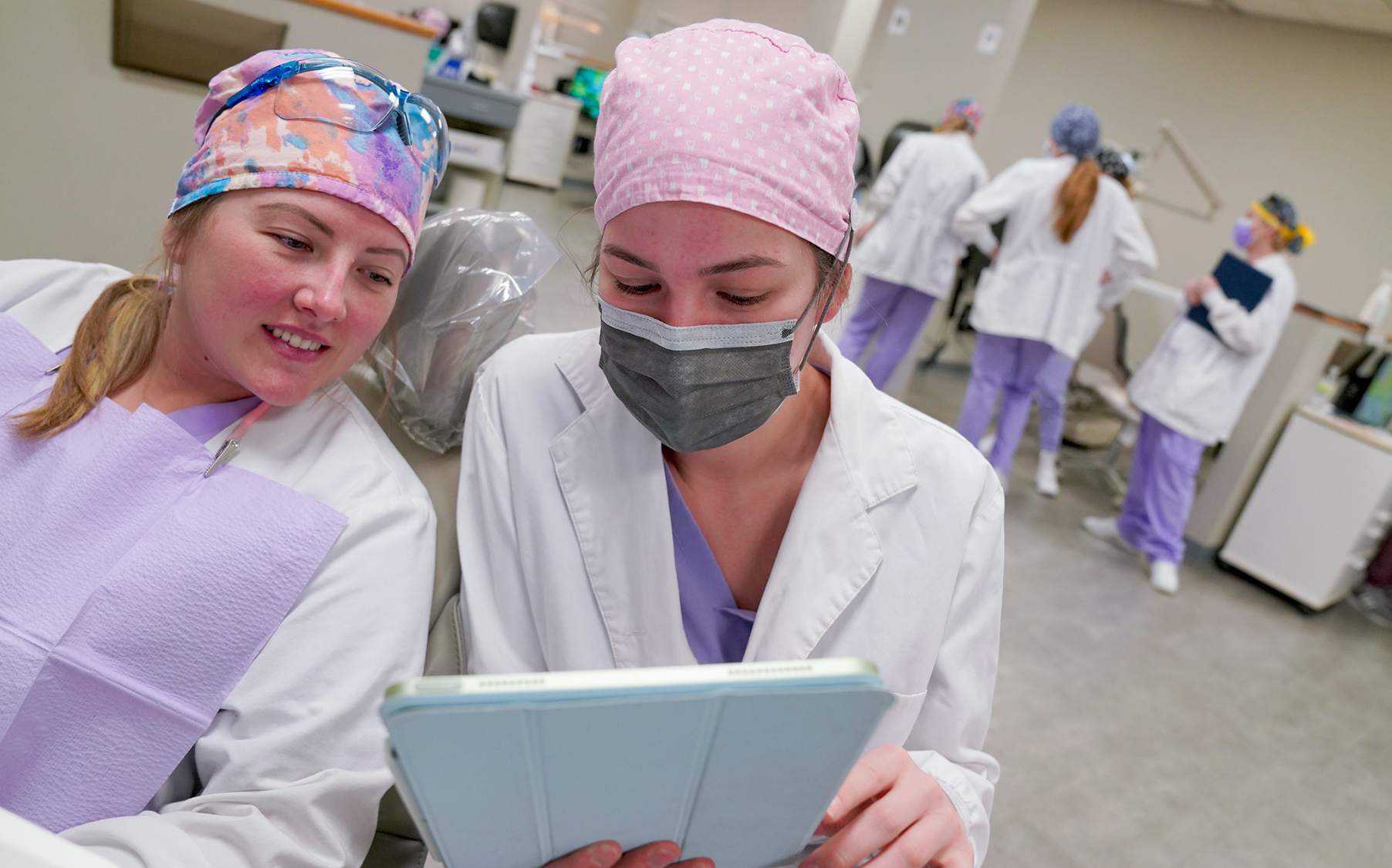 Students in dental hygiene lab.