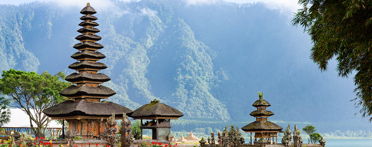 A temple by a lake in Indonesia.