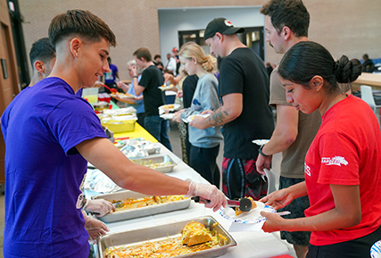 Food being handed out at an event.