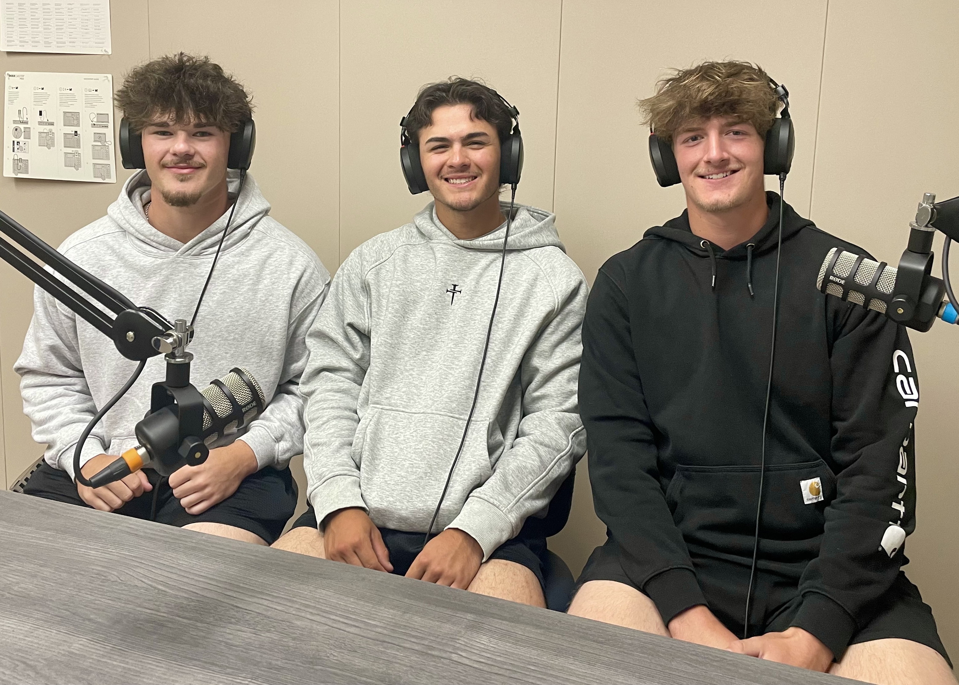 Braley Burford, Damien Snell and Colton Allen in podcast studio.