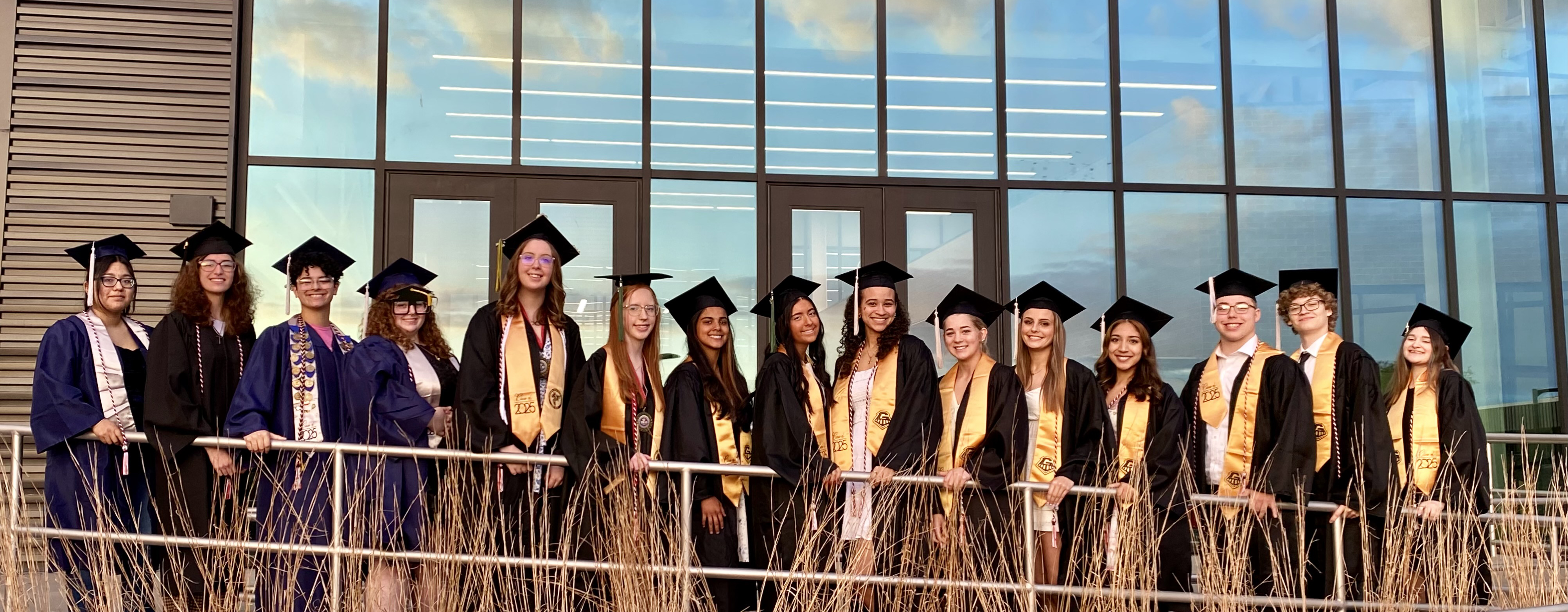 Students in cap and gown.